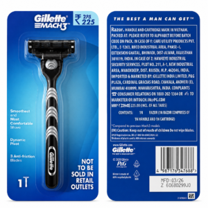 Gillette Mach3 Men’s Razor with 3 Anti-Friction Blades – 1 Handle & 1 Cartridge